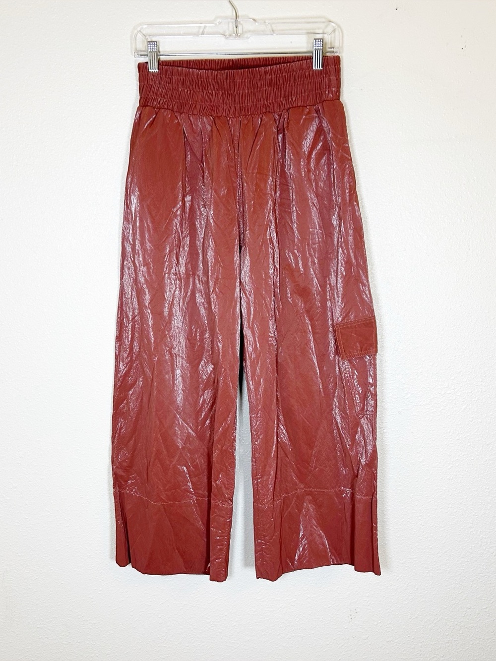 Nomia NYC Chic Glossy Pull On Cargo Track Pants 8 Peach Pink Streetwear Fairy